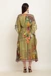 Shop_Aham-Vayam_Green Modal Silk Printed Floral V Geometric Batwing Sleeve Kaftan _at_Aza_Fashions