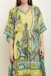 Buy Aham-Vayam Multi Color Modal, Silk V-neck Paisley Print Drawstring Waist Kaftan Buy_Aham-Vayam_Multi Color Modal, Silk V-neck Paisley Print Drawstring Waist Kaftan