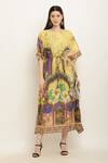 Aham-Vayam_Yellow Modal Silk Printed Floral Round Drawstring Waist Kaftan _Online_at_Aza_Fashions
