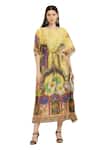 Buy_Aham-Vayam_Yellow Modal Silk Printed Floral Round Drawstring Waist Kaftan _Online_at_Aza_Fashions