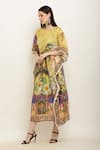 Shop_Aham-Vayam_Yellow Modal Silk Printed Floral Round Drawstring Waist Kaftan _Online_at_Aza_Fashions