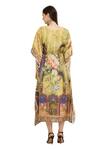 Shop_Aham-Vayam_Yellow Modal Silk Printed Floral Round Drawstring Waist Kaftan 