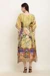 Shop_Aham-Vayam_Yellow Modal Silk Printed Floral Round Drawstring Waist Kaftan _at_Aza_Fashions