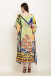 Shop_Aham-Vayam_Green Modal Silk Printed Geometric Round Tie-up Waist Kaftan _at_Aza_Fashions