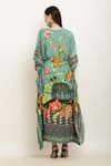 Shop_Aham-Vayam_Green Modal Silk Printed Floral V Neck Tie-up Waist Kaftan _at_Aza_Fashions