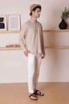 Buy_Lacquer Embassy_Beige Cotton Linen Plain Fougasse Pintuck Shirt  _at_Aza_Fashions