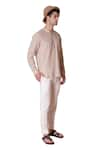 Lacquer Embassy_Beige Cotton Linen Plain Fougasse Pintuck Shirt  _Online_at_Aza_Fashions