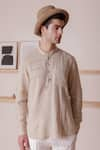 Shop_Lacquer Embassy_Beige Cotton Linen Plain Fougasse Pintuck Shirt  _Online_at_Aza_Fashions