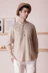 Lacquer Embassy_Beige Cotton Linen Plain Fougasse Pintuck Shirt  _at_Aza_Fashions