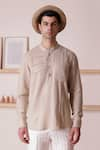 Buy_Lacquer Embassy_Beige Cotton Linen Plain Fougasse Pintuck Shirt  