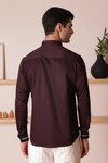 Shop_Lacquer Embassy_Maroon Cotton Satin Embellished Trim Merlot Placed Shirt _at_Aza_Fashions