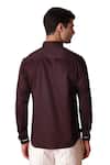 Lacquer Embassy_Maroon Cotton Satin Embellished Trim Merlot Placed Shirt _Online_at_Aza_Fashions
