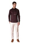 Buy_Lacquer Embassy_Maroon Cotton Satin Embellished Trim Merlot Placed Shirt _Online_at_Aza_Fashions