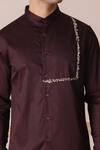 Lacquer Embassy_Maroon Cotton Satin Embellished Trim Merlot Placed Shirt _at_Aza_Fashions