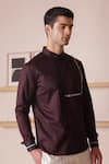 Buy_Lacquer Embassy_Maroon Cotton Satin Embellished Trim Merlot Placed Shirt 