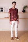 Buy_Lacquer Embassy_Maroon Mushroom Twill Satin Printed Abstract Tarte Shirt _at_Aza_Fashions