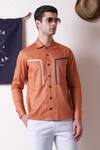 Lacquer Embassy_Orange Cotton Plain Tartine Shirt _at_Aza_Fashions
