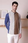 Lacquer Embassy_Grey Cotton Colourblock Zinfandel Panel Shirt  _at_Aza_Fashions