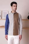 Buy_Lacquer Embassy_Grey Cotton Colourblock Zinfandel Panel Shirt  