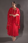 Buy_VikaByArvindAmpula_Red Chanderi Hand Embroidered Sequins Jacket Shrug With Anarkali Set _at_Aza_Fashions