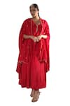 VikaByArvindAmpula_Red Chanderi Hand Embroidered Sequins Jacket Shrug With Anarkali Set _Online_at_Aza_Fashions