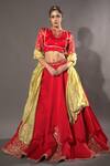 Buy_VikaByArvindAmpula_Red Linen Satin Hand Embroidered Sequins Notched Lehenga Set _at_Aza_Fashions