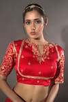 Buy_VikaByArvindAmpula_Red Linen Satin Hand Embroidered Sequins Notched Lehenga Set _Online_at_Aza_Fashions