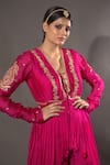 Buy_VikaByArvindAmpula_Fuchsia Chanderi Hand Embroidered Sequins V Peplum Top And Sharara Set  _Online_at_Aza_Fashions