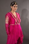 VikaByArvindAmpula_Fuchsia Chanderi Hand Embroidered Sequins V Peplum Top And Sharara Set  _at_Aza_Fashions