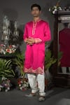 Buy_VikaByArvindAmpula_Fuchsia Chanderi Hand Embroidered Sequins Kurta  _at_Aza_Fashions