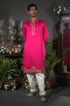 Shop_VikaByArvindAmpula_Fuchsia Chanderi Hand Embroidered Sequins Kurta  _at_Aza_Fashions