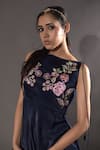 VikaByArvindAmpula_Blue Velvet Embroidery Floral Round Neck Tunic With Sharara  _at_Aza_Fashions