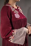Buy_VikaByArvindAmpula_Maroon Velvet Placement Embroidery Floral Round Neck Bodice Anarkali _Online_at_Aza_Fashions