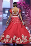 Shop_VikaByArvindAmpula_Red Linen Satin Embroidery Floral V Neck Flower Blouse With Lehenga _at_Aza_Fashions