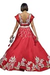 Shop_VikaByArvindAmpula_Red Linen Satin Embroidery Floral V Neck Flower Blouse With Lehenga _Online_at_Aza_Fashions