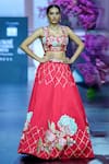 Buy_VikaByArvindAmpula_Red Linen Satin Embroidery Floral Sweetheart Flower Vine Lehenga With Blouse _at_Aza_Fashions