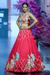 Buy_VikaByArvindAmpula_Red Linen Satin Embroidery Floral Sweetheart Flower Vine Lehenga With Blouse _Online_at_Aza_Fashions