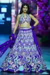 Buy_VikaByArvindAmpula_Blue Linen Satin Embroidery Floral Halter Neck Garden Lehenga Set _at_Aza_Fashions