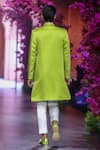 Shop_VikaByArvindAmpula_Green Linen Satin Embroidery Floral Flower Bouquet Sherwani With Pant  _at_Aza_Fashions