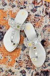 Buy_PREET KAUR_Silver Mirror Hand Embroidered Kolhapuri Flats _at_Aza_Fashions