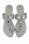 Shop_PREET KAUR_Silver Mirror Hand Embroidered Kolhapuri Flats _at_Aza_Fashions