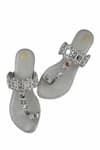 Buy_PREET KAUR_Silver Mirror Hand Embroidered Kolhapuri Flats _Online_at_Aza_Fashions