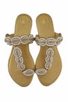 Shop_PREET KAUR_Gold Cowrie Embroidered Kolhapuri Flats _at_Aza_Fashions