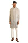 Buy_Shreyansh Designs_Grey Dupion Silk Embroidery Bead Kanishk Placement Kurta Set  _Online_at_Aza_Fashions