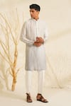 Shreyansh Designs_Grey Dupion Silk Embroidery Bead Kanishk Placement Kurta Set _at_Aza_Fashions