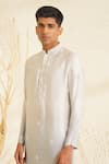 Buy_Shreyansh Designs_Grey Dupion Silk Embroidery Bead Kanishk Placement Kurta Set 