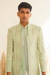 Shreyansh Designs_Green Dupion Silk Embroidery Bead Vadanya Floral Bundi And Kurta Set _at_Aza_Fashions