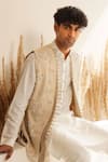 Buy_Shreyansh Designs_Beige Dupion Silk Embroidery Bead Hiranya Bundi And Kurta Set 