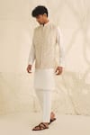 Buy_Shreyansh Designs_Off White Dupion Silk Embroidery Upsham Chevron Bundi And Kurta Set _at_Aza_Fashions