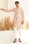 Buy_Shreyansh Designs_Pink Dupion Silk Embroidery Cutdana Adwith Geometric Bundi And Kurta Set _at_Aza_Fashions